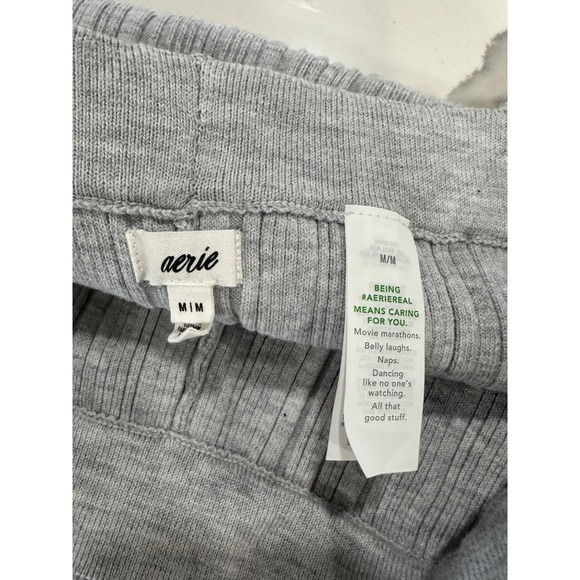 Aerie Ribbed Wide Leg Lounge Pants Gray M - Picture 2 of 5